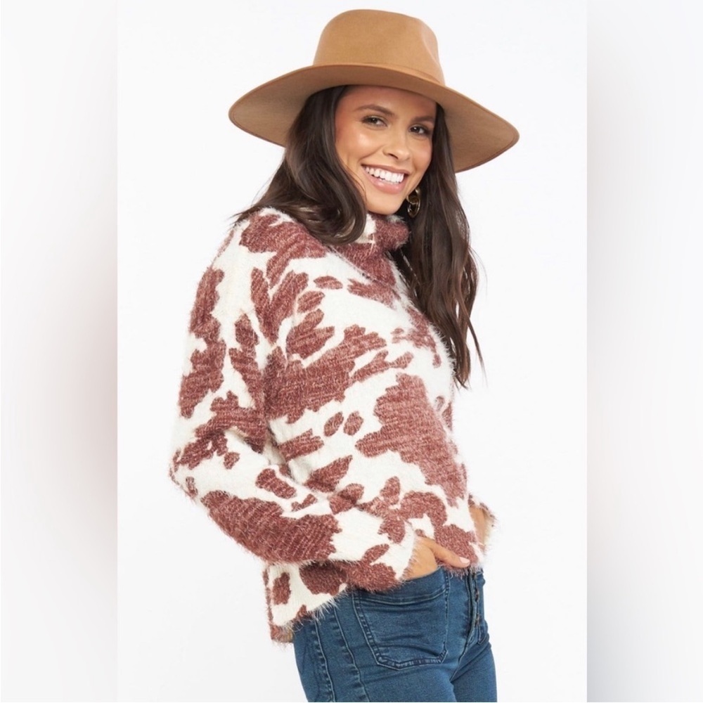 Show Me Your Mumu Frances Holy Cow Print Cowl Neck Fuzzy Sweater Small